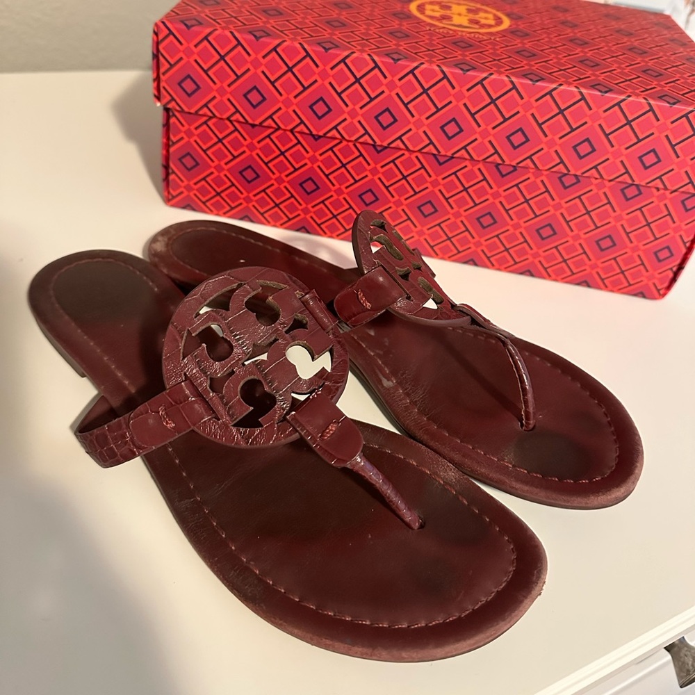 Tory Burch Maroon Alligator Leather Sandals
